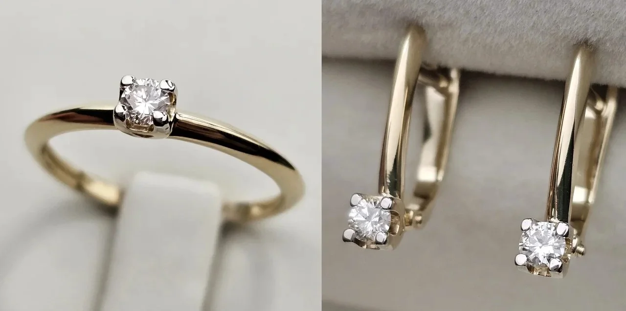 Комплект Deimantas 115582568 кольцо 0.098Ct VS1/J VG-Cut 16р, серьги 0.187Ct SI2/J VG-Cut купить,NaN