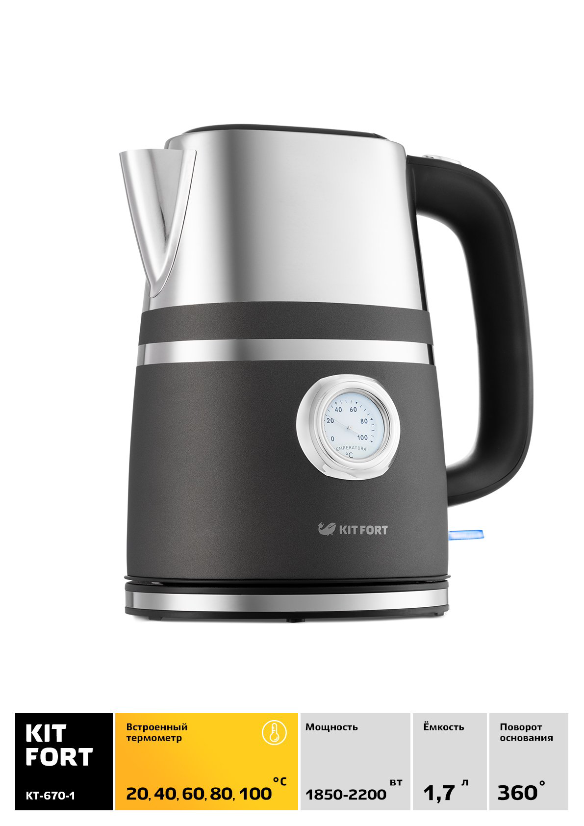 Электрочайник Kitfort KT-670-1 1.7л графит - ForteMarket Электрочайник Kitfort KT-670-1 1.7л графит купить,23390