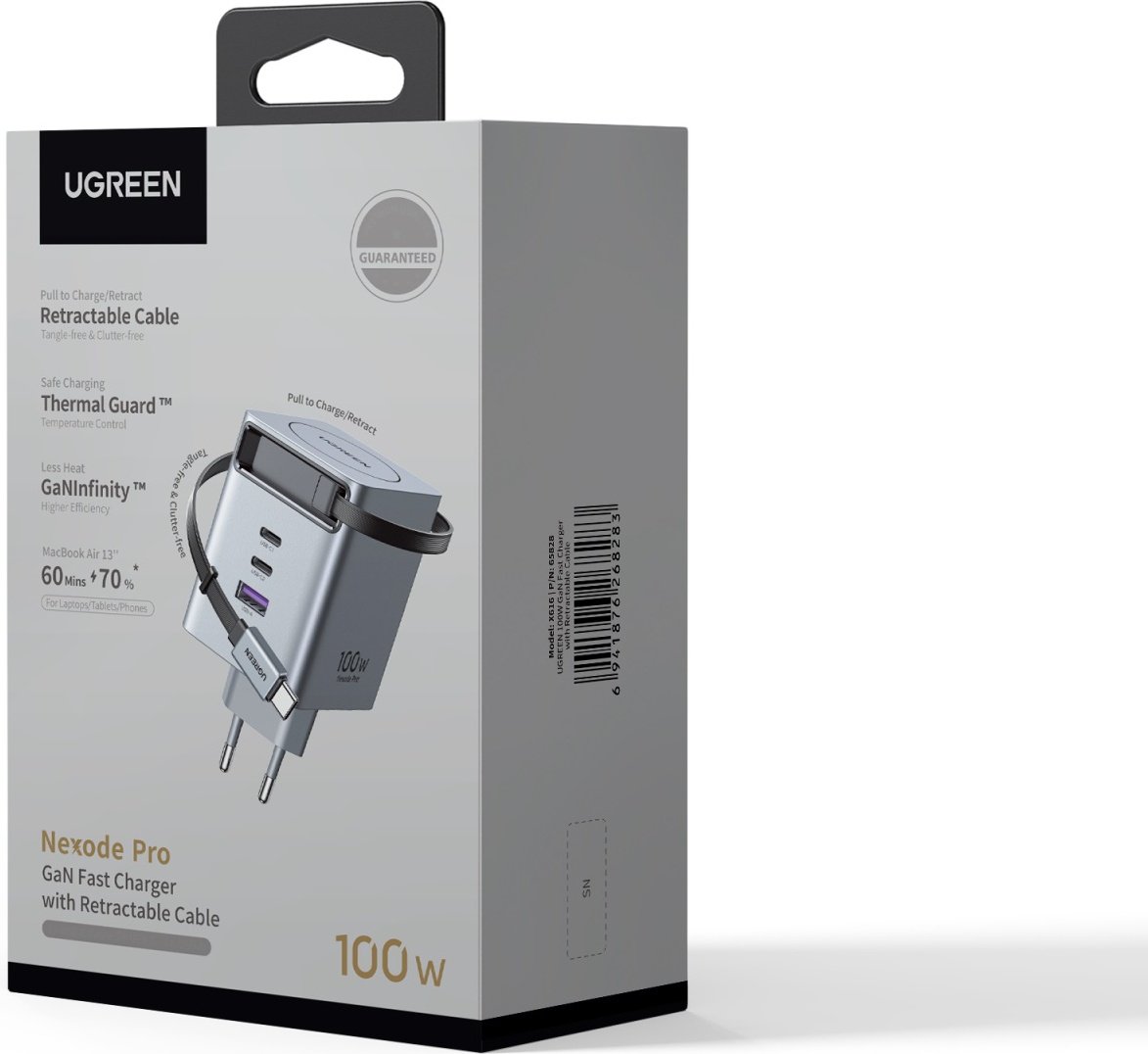 Зарядное устройство Ugreen X616 (65828) USB Type-C, USB 100 Вт серый