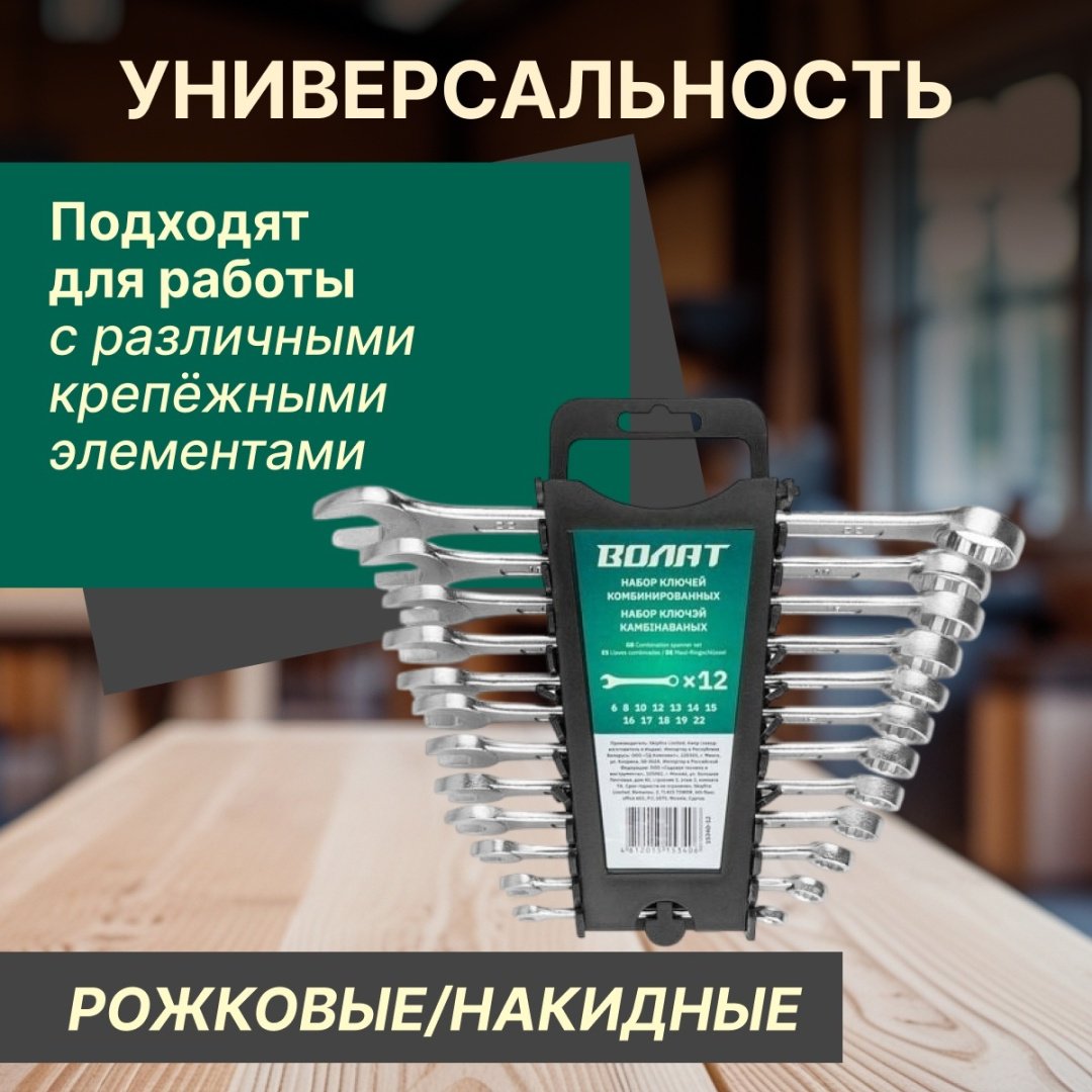 Волат набор ключей комбинированный 6-22 мм 15340-12, 12 шт купить,6310