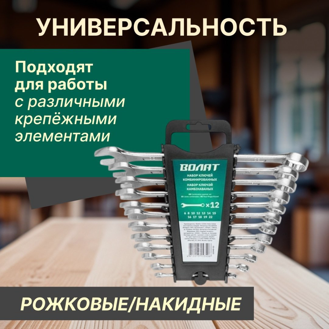 Волат набор ключей комбинированный 6-22 мм 15340-12, 12 шт купить,6310