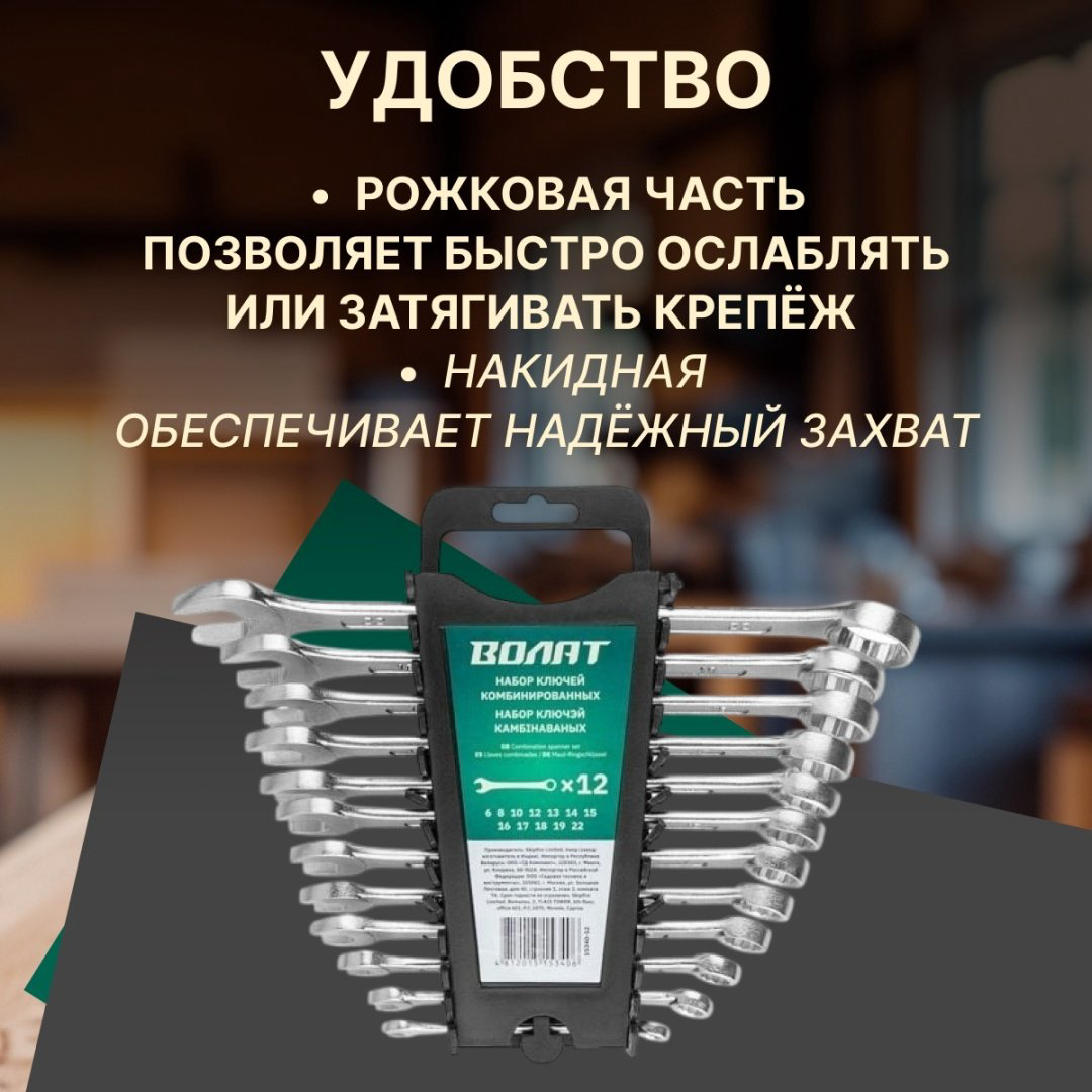 Волат набор ключей комбинированный 6-22 мм 15340-12, 12 шт купить,6310