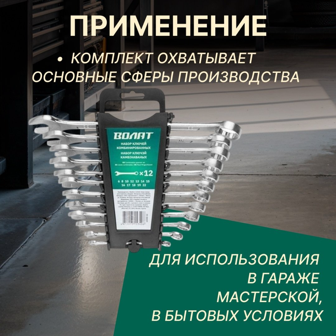 Волат набор ключей комбинированный 6-22 мм 15340-12, 12 шт купить,6310