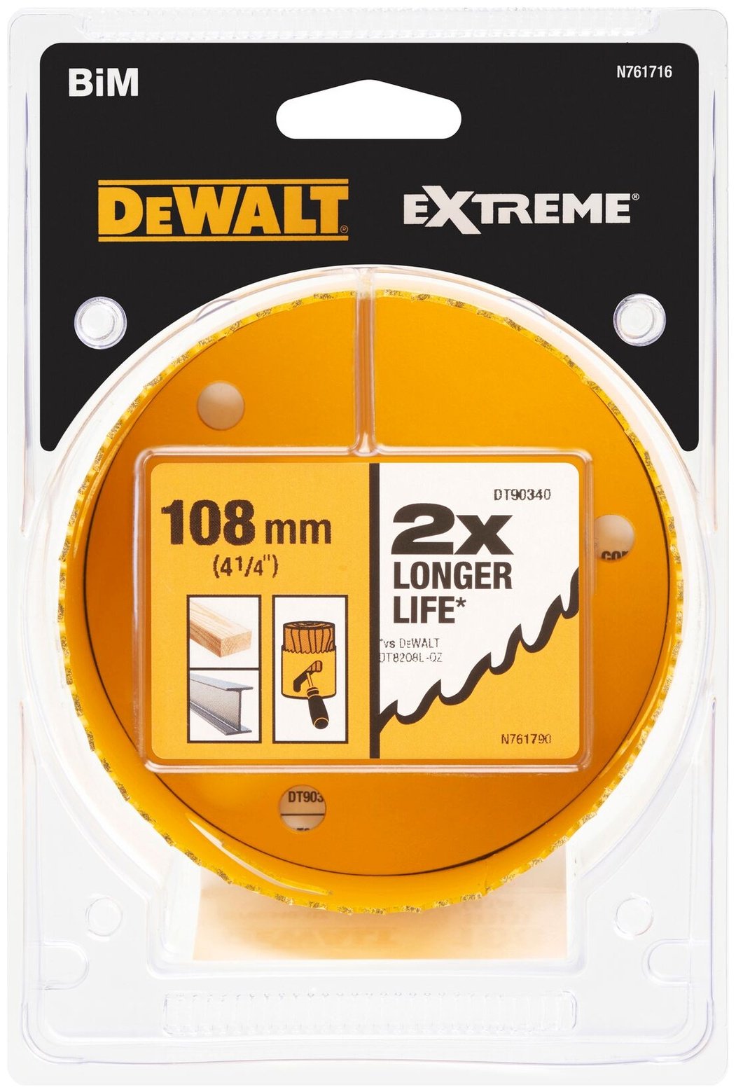 Коронка DeWALT DT90340-QZ биметаллическая D 108, 1 шт