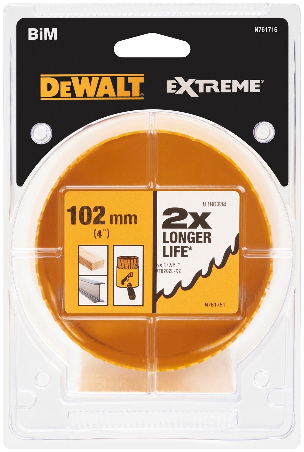 Коронка DeWALT DT90338-QZ биметаллическая D 102 мм, 1 шт