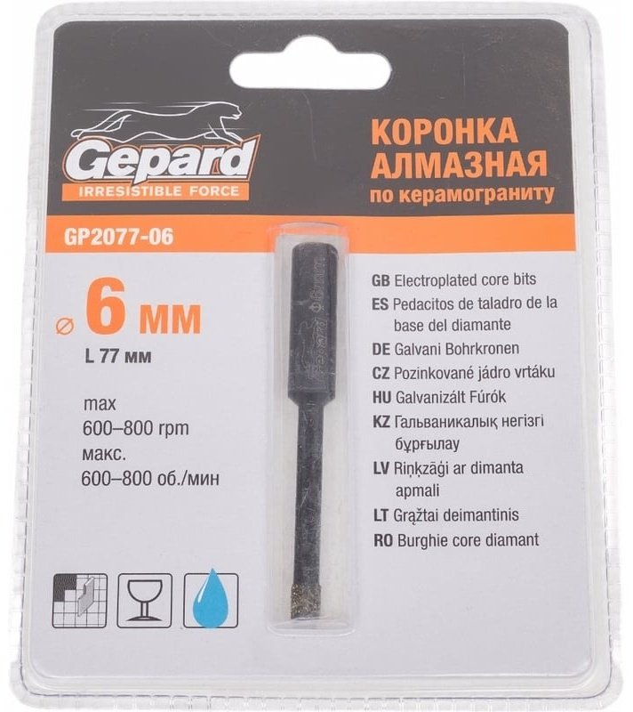 Коронка Gepard GP2077-06 алмазная D 6 мм L 77 мм, 1 шт купить,2800