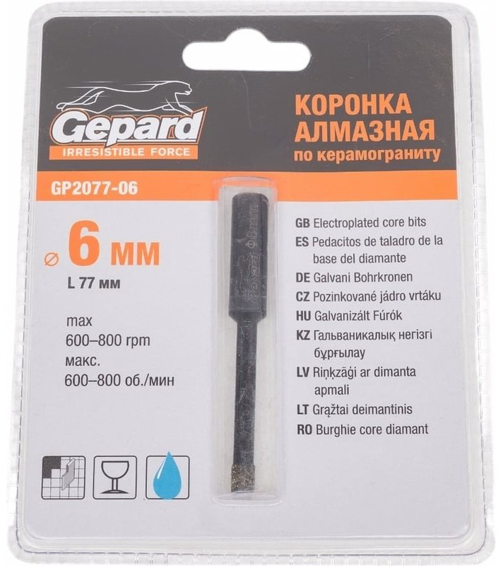 Коронка Gepard GP2077-06 алмазная D 6 мм L 77 мм, 1 шт купить,2800