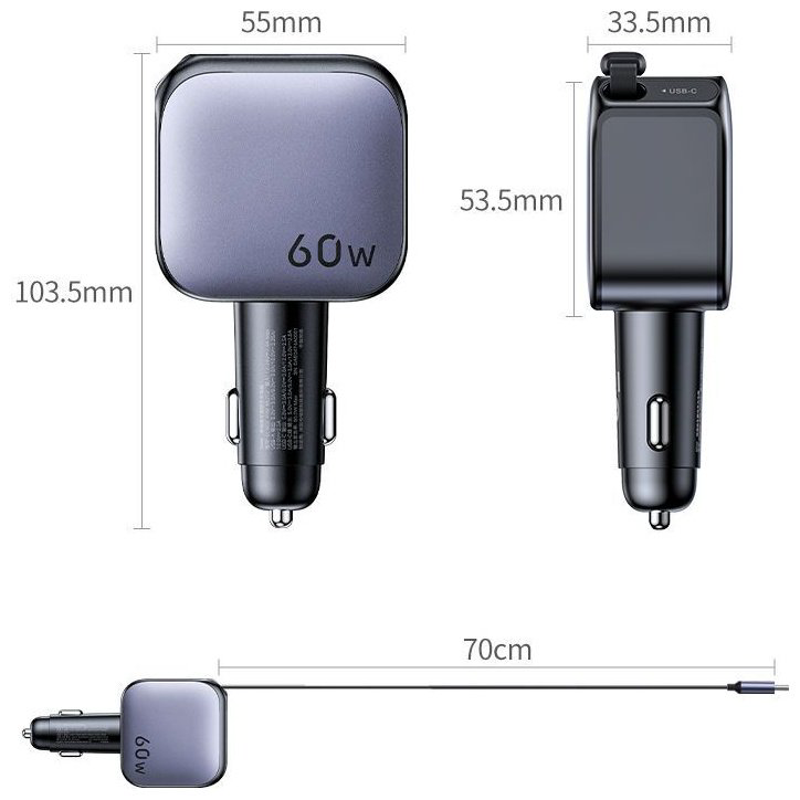 Зарядное устройство Ugreen EC602 (55212B) USB Type-C, USB 60 Вт серый купить,NaN
