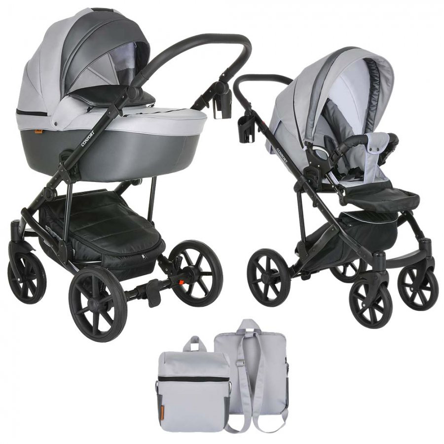 Коляска 2в1 Pituso Confort Plus Кожа Grey/Dark grey/Black купить,NaN