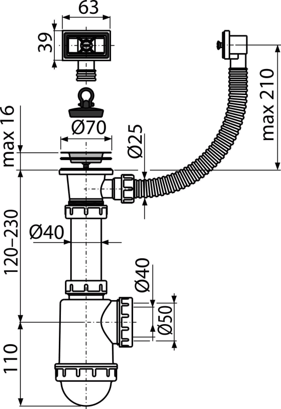 Сифон Alca Plast A444-DN50/40 40/50 мм купить,0