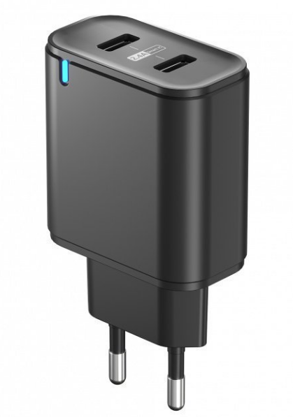 Зарядное устройство сетевое Olmio USBx2 Smart IC 2.4A черное купить,NaN