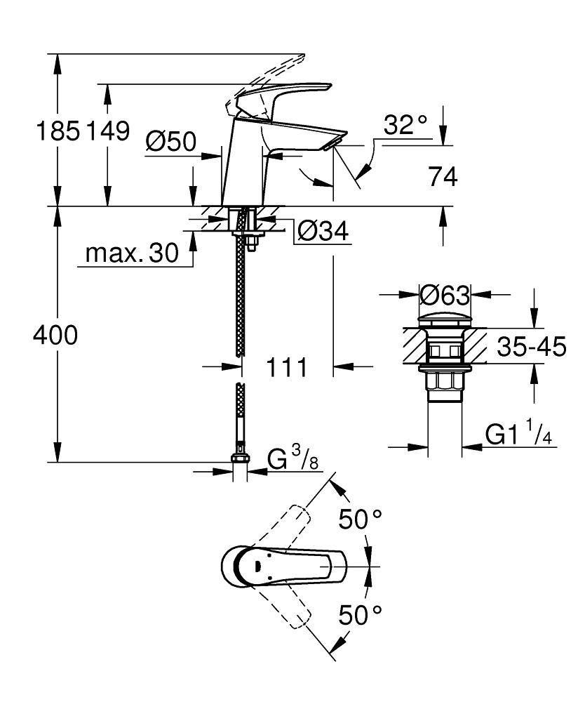 Смеситель Grohe Eurosmart 23968003 хром купить,NaN