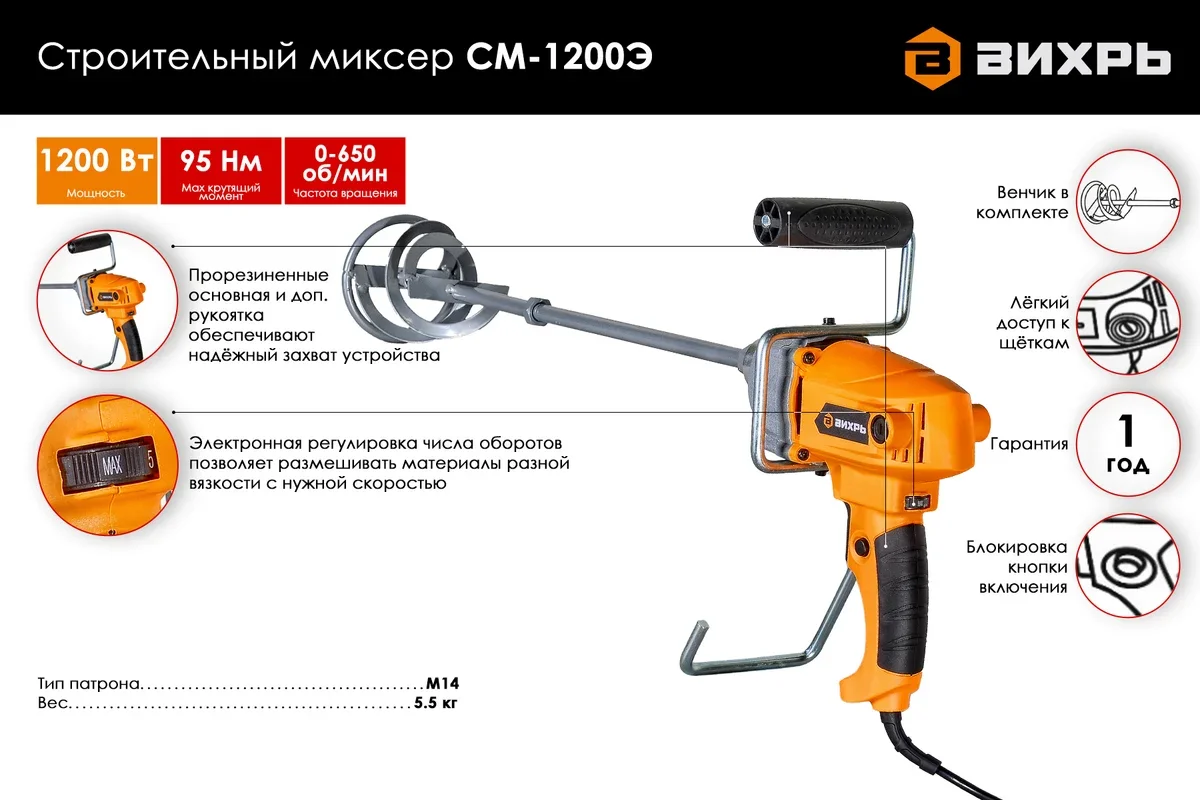 Миксер строительный Вихрь СМ-1200Э 72/20/1 купить,NaN