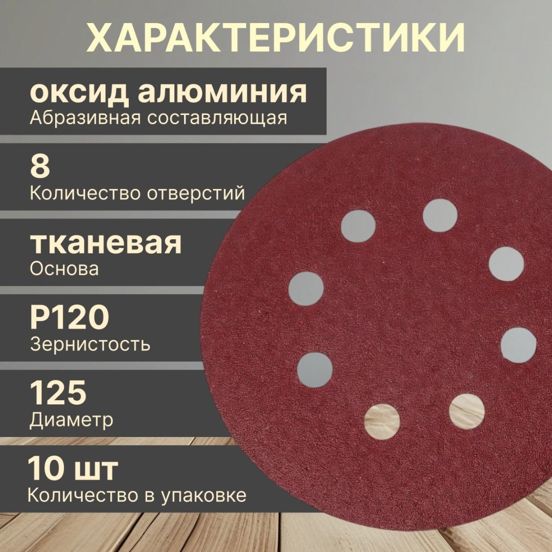 Шлифовальный круг Волат 80010-120 125 мм, абразивный материал Р120 10 шт