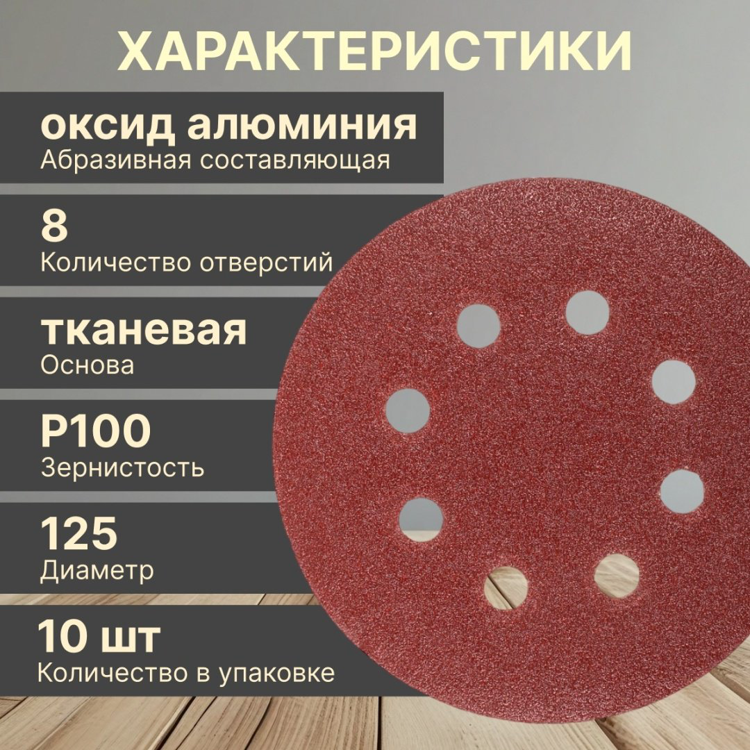 Шлифовальный круг Волат 125 мм, абразивный материал Р100, 10 шт. арт. 80010-100 купить,640
