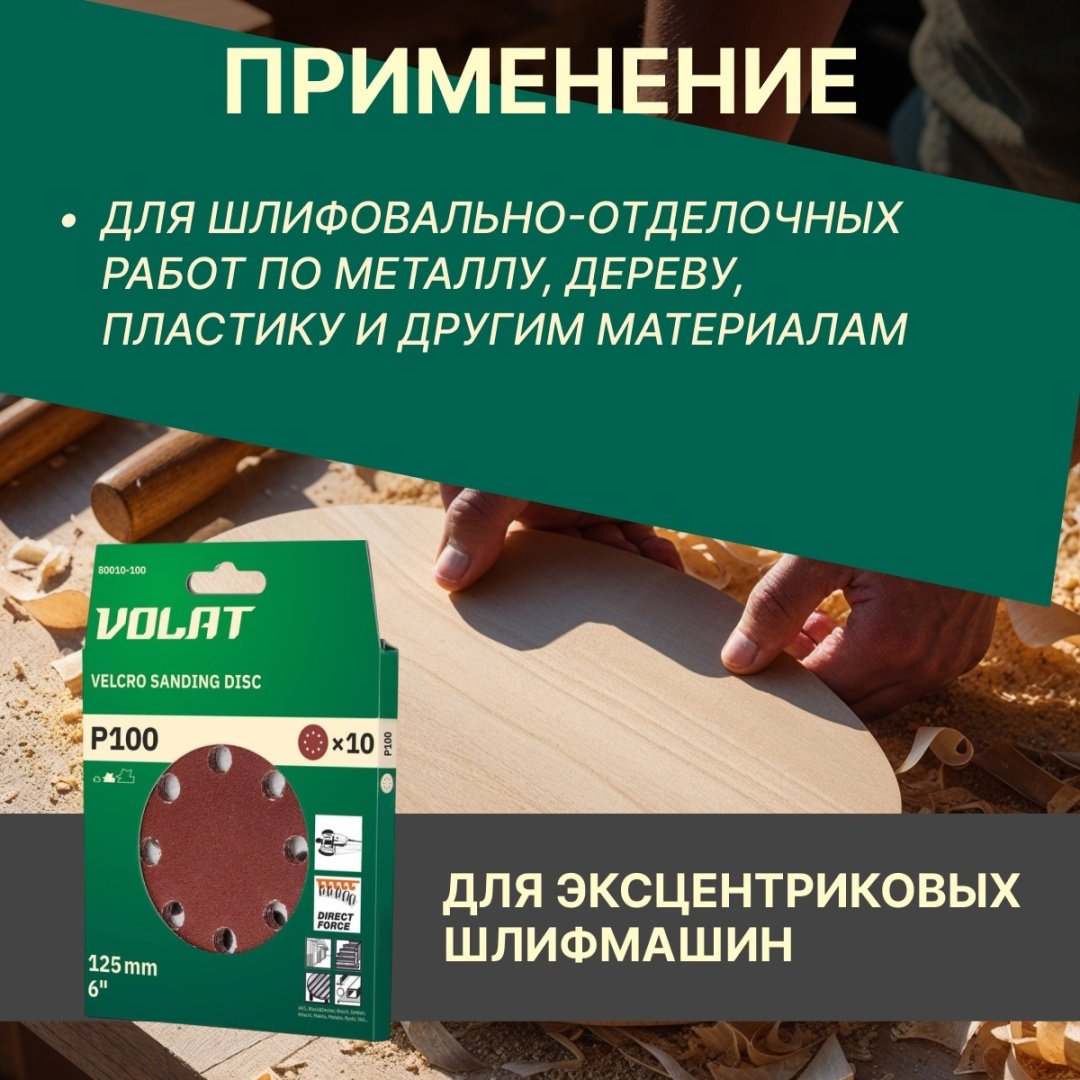 Шлифовальный круг Волат 125 мм, абразивный материал Р100, 10 шт. арт. 80010-100
