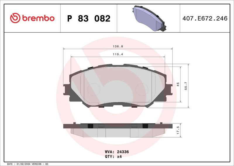 Колодки Brembo передние P 83 082 купить,NaN