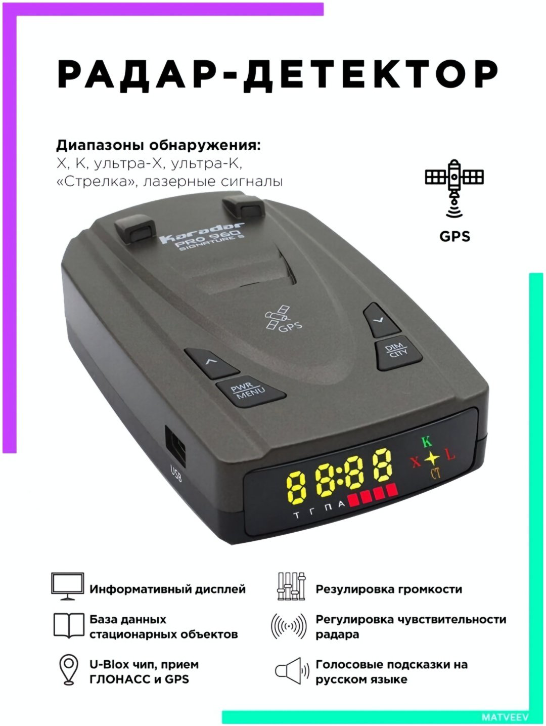 Радар-детектор Karadar PRO960S черный купить,NaN