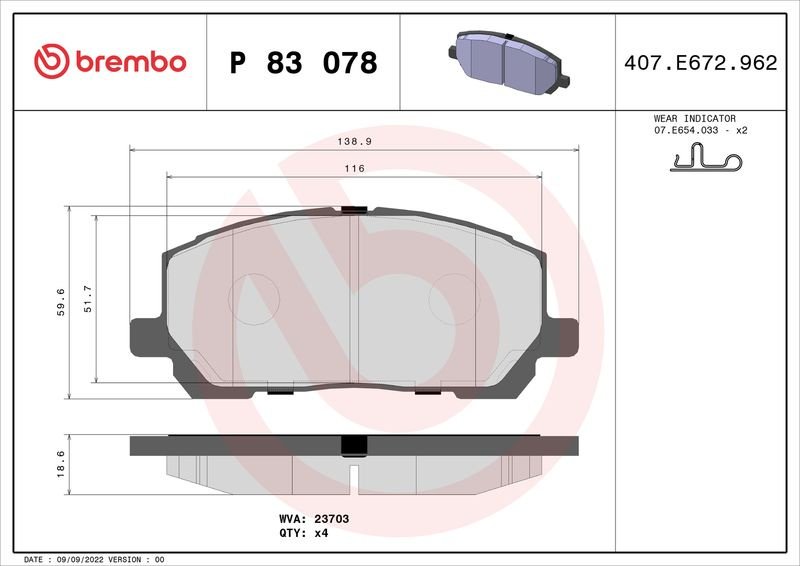 Колодки Brembo передние P83078 купить,NaN