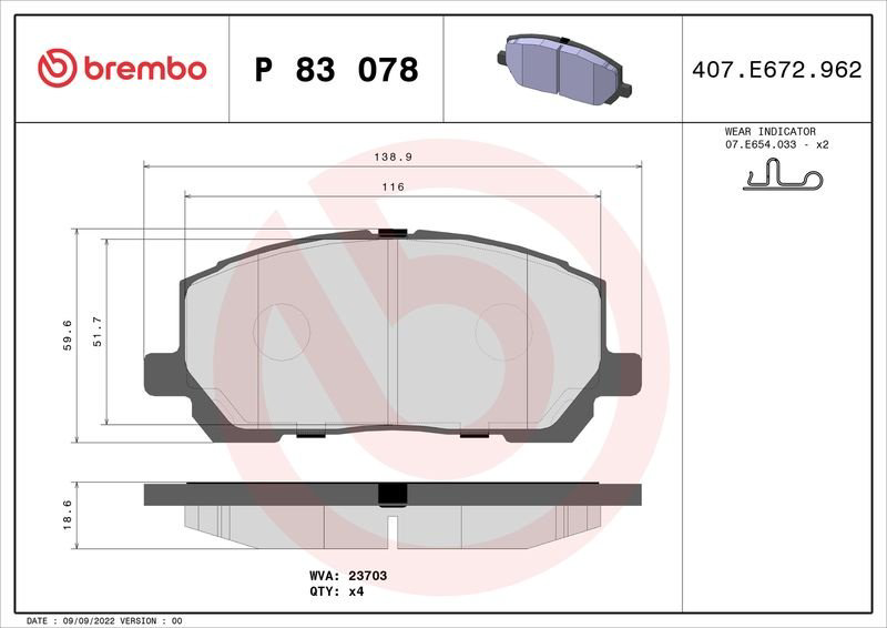 Колодки Brembo передние P83078 купить,NaN