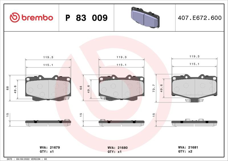Колодки Brembo передние P83009 купить,NaN