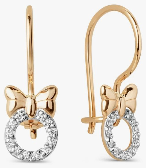 Серьги DINASTIA 021142-1102 вес 1 г золото, фианит купить,NaN