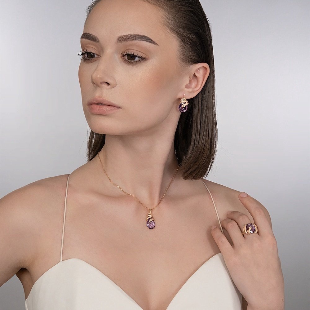 Подвеска PLATINA 03-3492-00-203-1110 вес 3.08 г золото, аметист купить,NaN