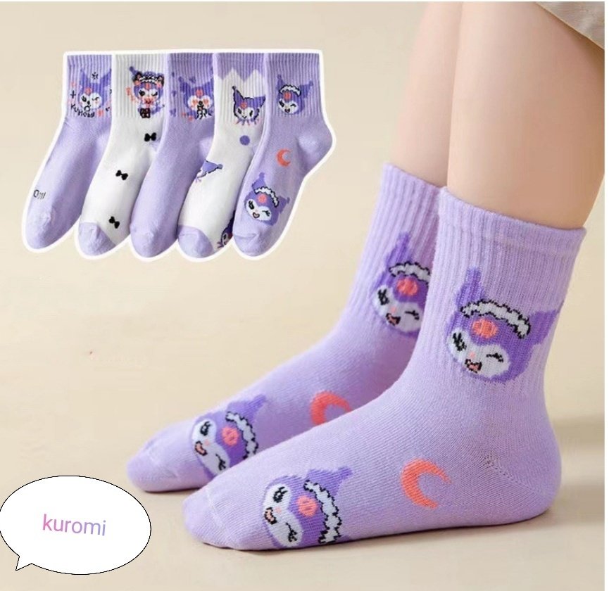 Носки Kuromi 987579986 5 пар белый, фиолетовый 27-33 купить,NaN