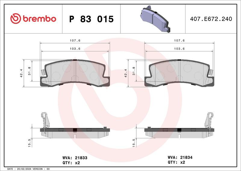 Колодки Brembo задние P83015 купить,NaN
