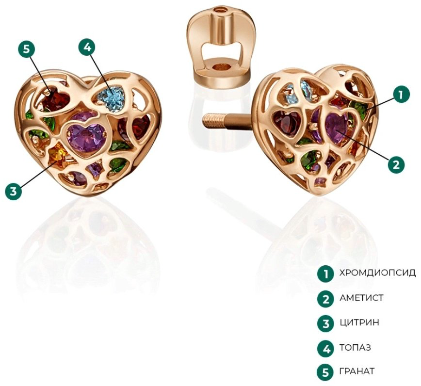 Пусеты PLATINA 02-4565-00-728-1110-57 вес 2.04 г золото, аметист, гранат купить,NaN