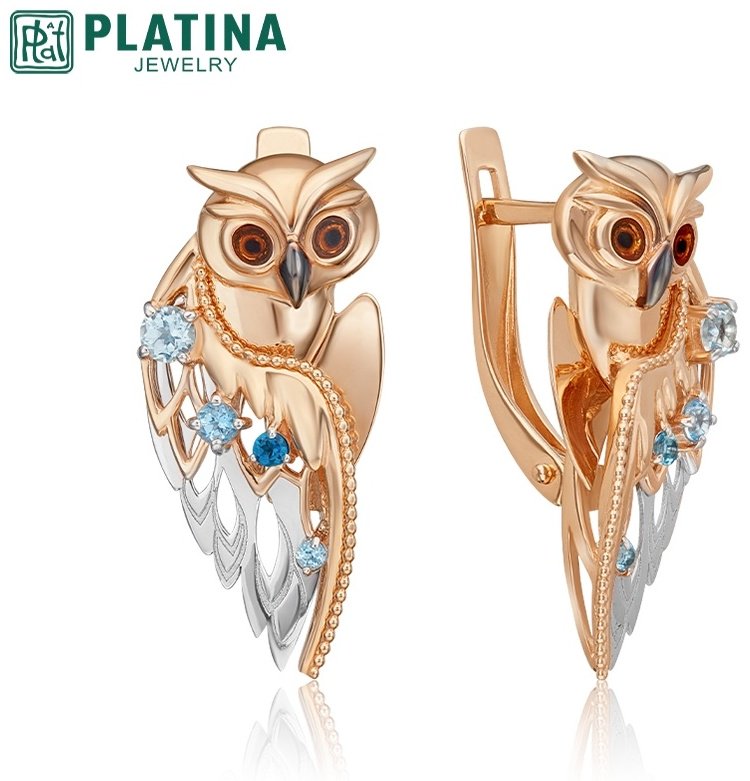 Серьги PLATINA 02-4893-00-201-1111 вес 4.34 г золото, эмаль, топаз купить,NaN