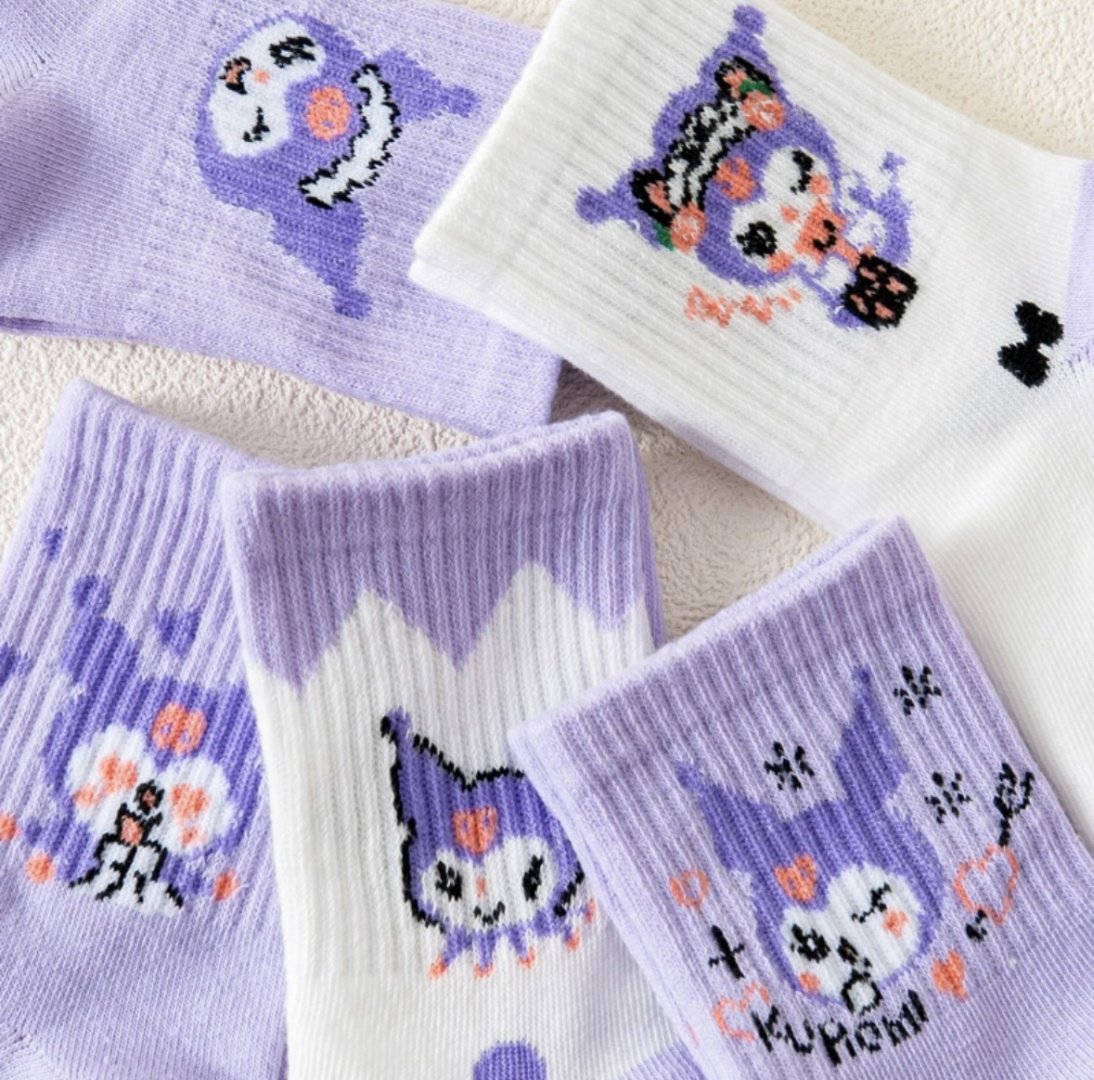 Носки Kuromi 5 пар белый, фиолетовый 27-33