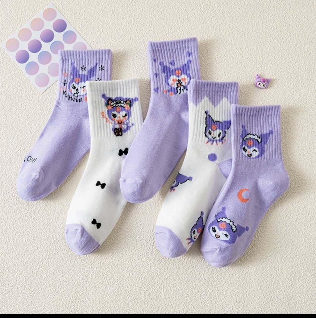 Носки Kuromi 5 пар белый, фиолетовый 27-33