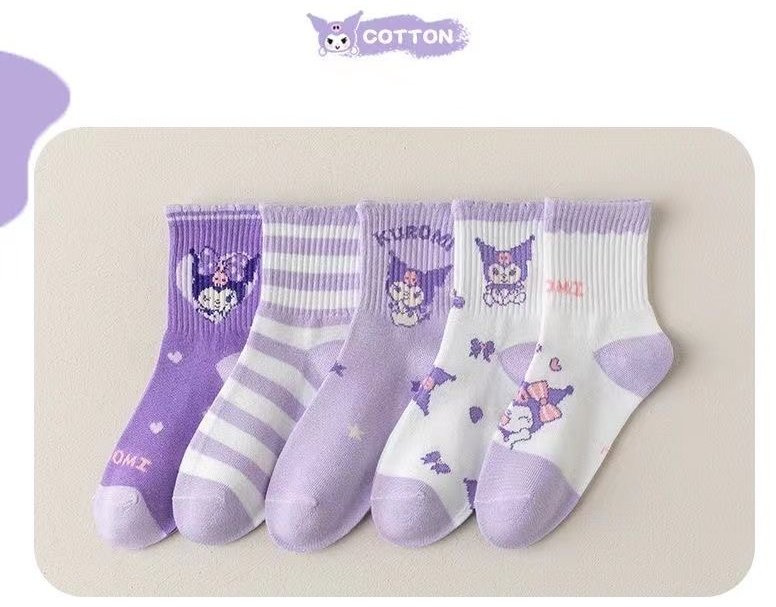 Носки Kuromi GB317 5 пар белый, фиолетовый L(6-8лет)