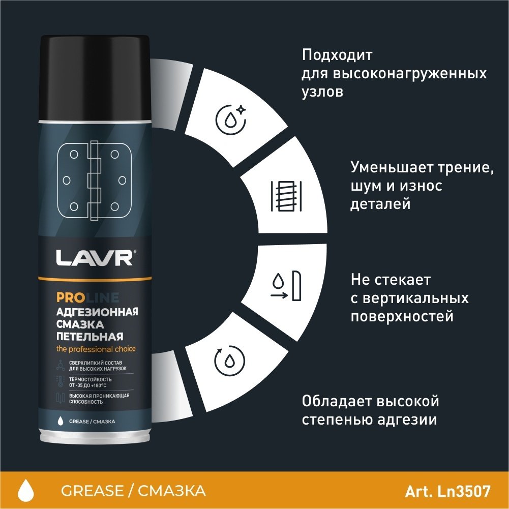 LAVR Ln3507 Химия смазка (аэрозоль) адгезионная SERVICE 0.65 л
