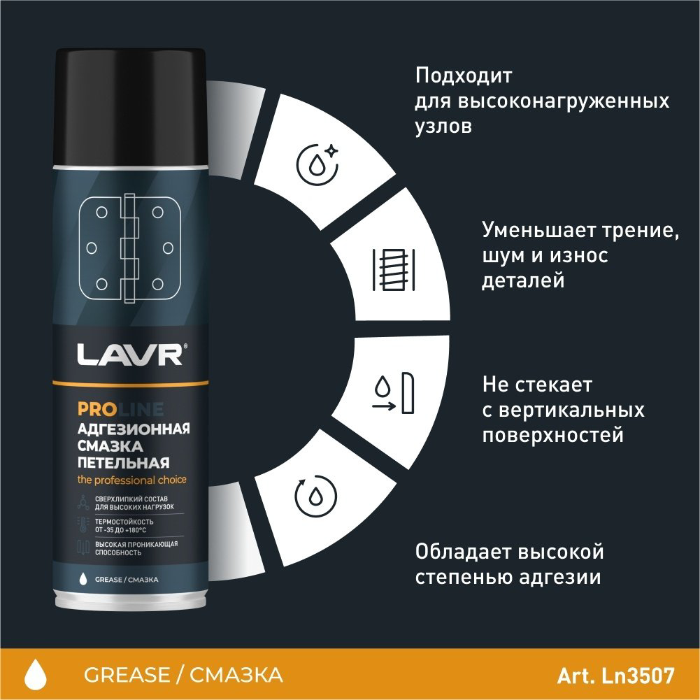 LAVR Ln3507 Химия смазка (аэрозоль) адгезионная SERVICE 0.65 л купить,4015