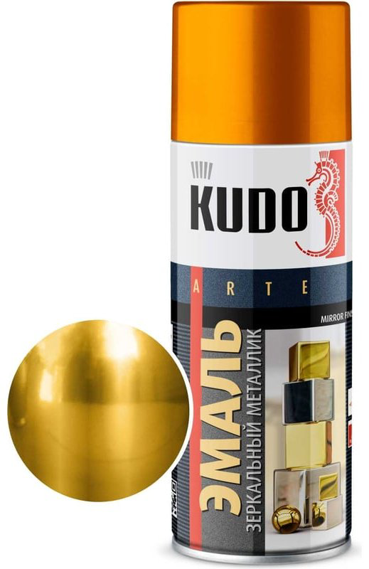 Kudo краска Эмаль зеркальный металлик универсальная быстросохнущая KUDO MIRROR FINISH зеркальное золото KU-1034 тон зеркальное золото, 520 мл купить,NaN