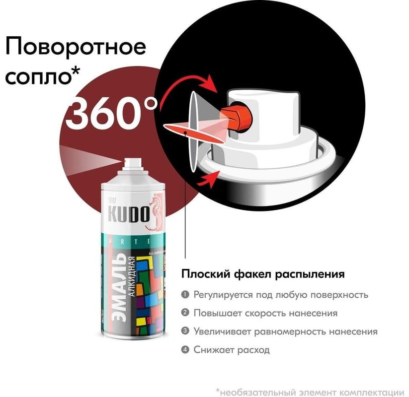 Kudo краска Эмаль-аэрозоль универсальная KU-1004 вишневая тон вишневый, 520 мл купить,NaN