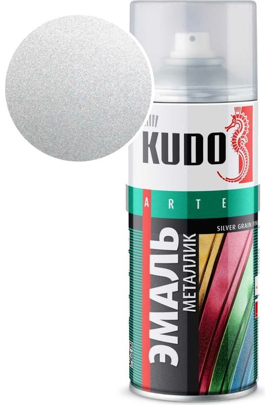 Kudo краска Эмаль металлик универсальная быстросохнущая KUDO SILVER GRAIN FINISH серебро KU-1026 тон серебристый, 520 мл купить,NaN