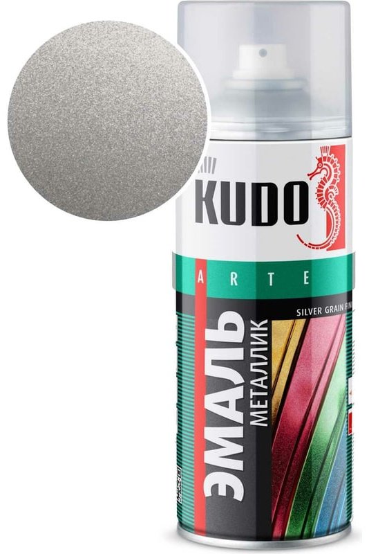 Kudo краска Эмаль металлик универсальная быстросохнущая KUDO SILVER GRAIN FINISH серебристый кварц KU-1059 тон серебристый, 520 мл купить,NaN