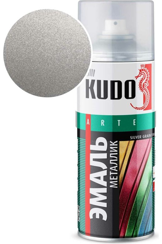 Kudo краска Эмаль металлик универсальная быстросохнущая KUDO SILVER GRAIN FINISH серебристый кварц KU-1059 тон серебристый, 520 мл купить,NaN