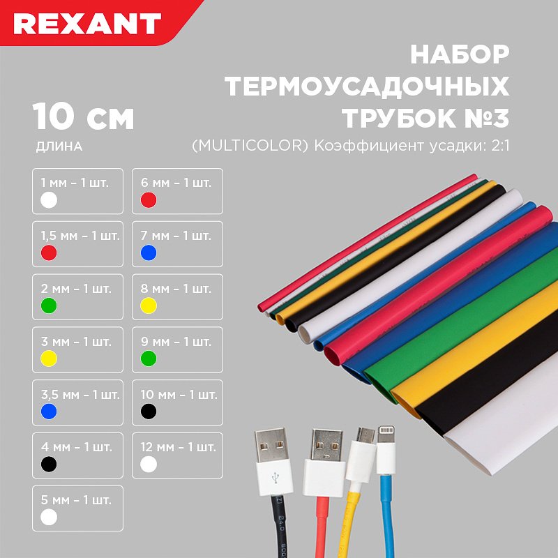 REXANT набор термоусадочных трубок 29-0103 13 шт купить,NaN