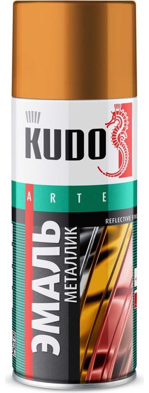Kudo краска Эмаль яркий металлик универсальная быстросохнущая KUDO REFLECTIVE FINISH медное золото KU-1032 тон золото-медный, 520 мл купить,NaN