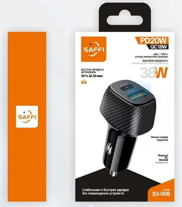 Автомобильная зарядка Saffi S3-008 38W USB Type-C купить,NaN