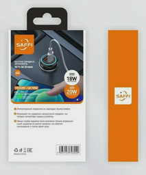 Автомобильная зарядка Saffi S3-003 38W USB Type-C Black Мягкая голубая подсветка