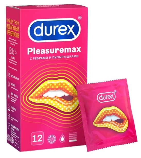 Презервативы Durex Pleasuremax с ребрами и пупырышками 12 шт
