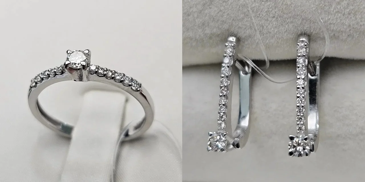 Комплект Deimantas 115862755 кольцо 0.205Ct SI1/J, VS2/I 16р, серьги  0.309 Ct SI2/I  купить,NaN