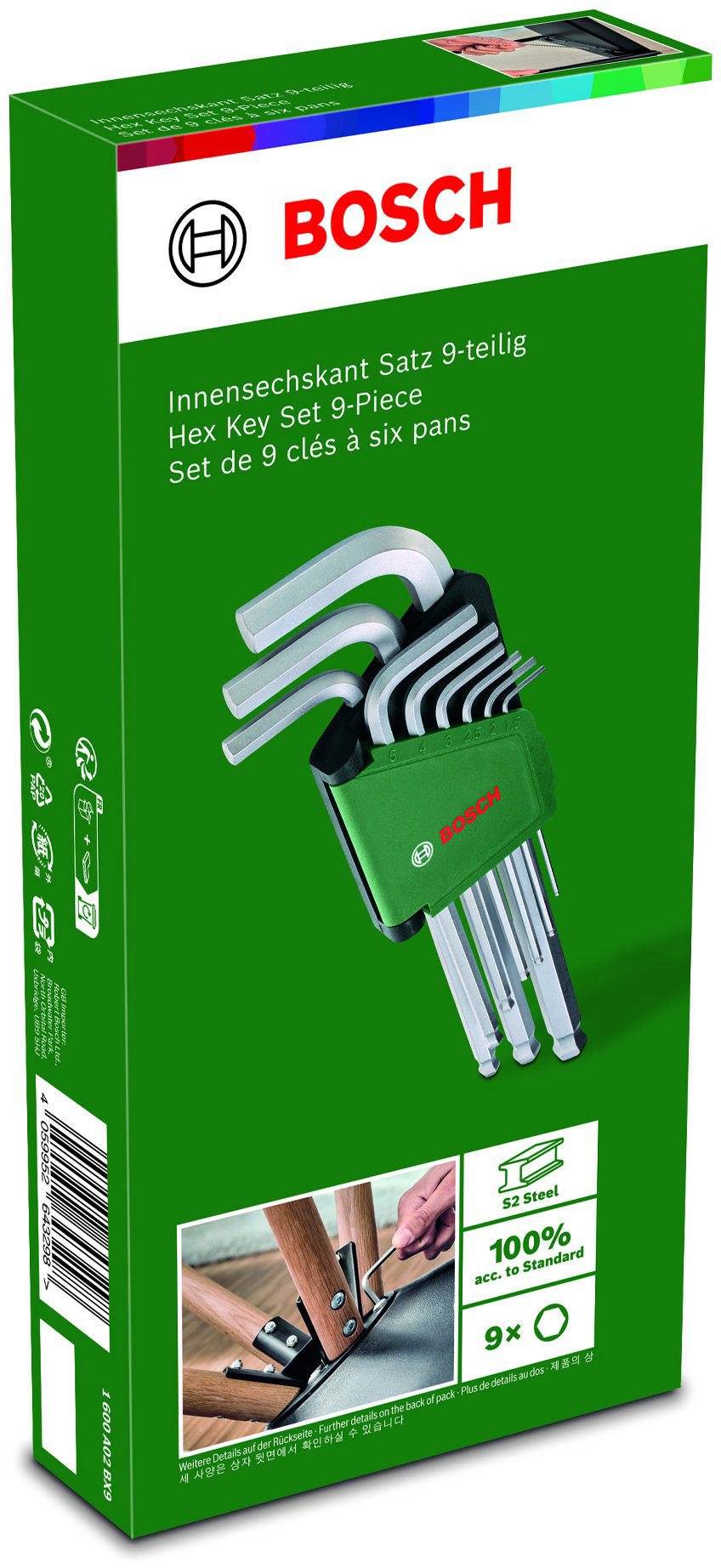Шестигранный ключ Г-образный Bosch арт.1600A02BX9, 9 шт купить,NaN