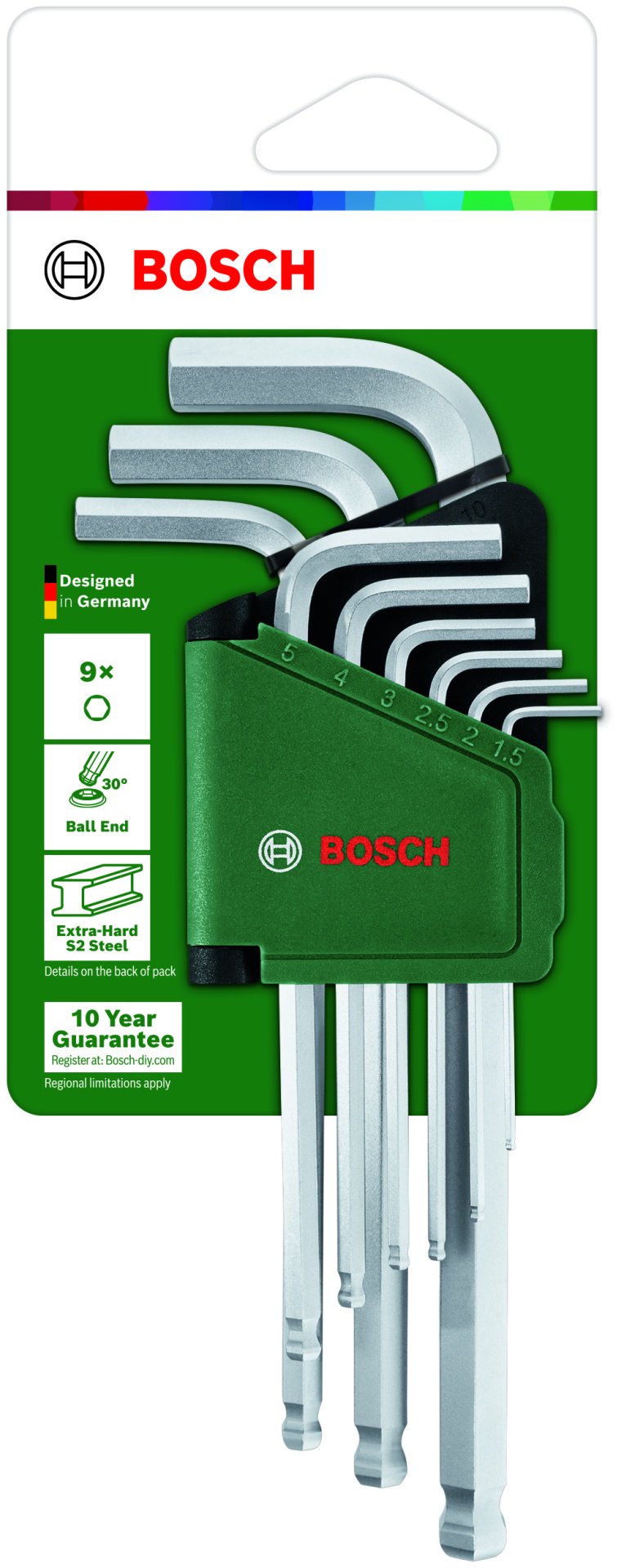 Шестигранный ключ Г-образный Bosch арт.1600A02BX9, 9 шт купить,NaN