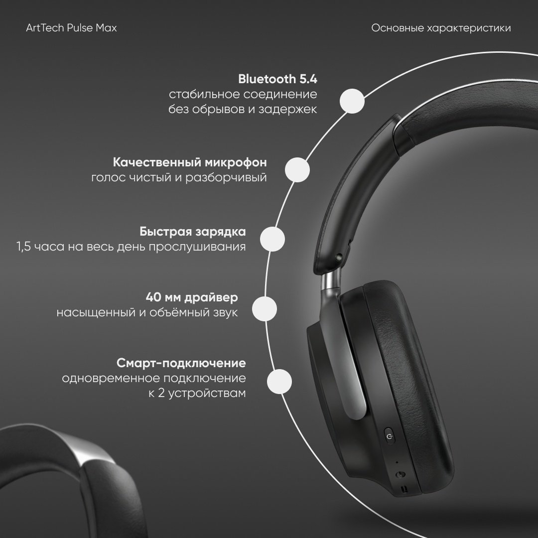 Наушники ArtTech Pulse Max ANC черный купить,NaN
